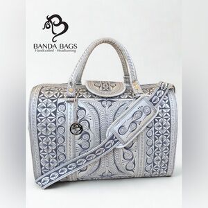 Authentic BANDA BAGS Weekender Travel Bag - Platinum Silver/Grey
